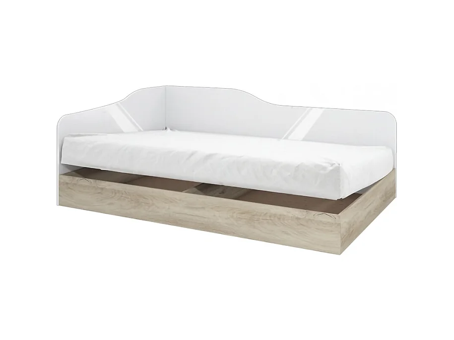 Letto singolo con contenitore ad angolo effetto legno 190x71 rovere e bianco lucido LI2004
