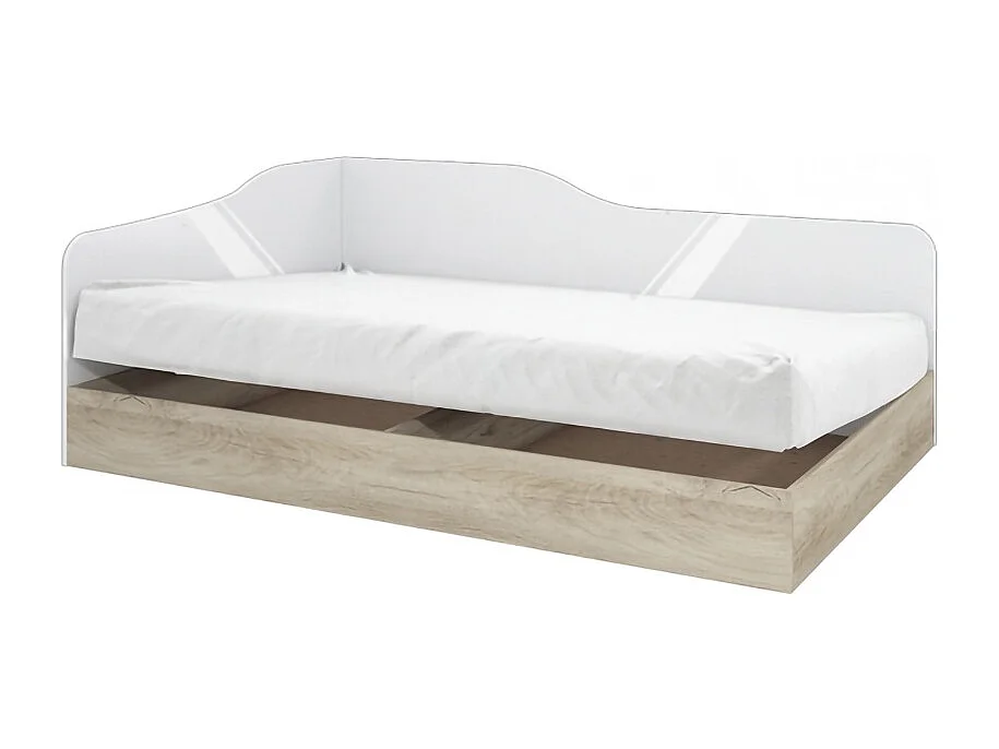 Letto singolo con contenitore ad angolo effetto legno 190x71 rovere e bianco lucido LI2004