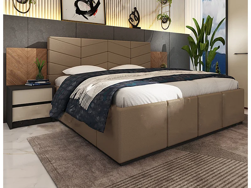 Letto matrimoniale contenitore con comodini 160x200 cm beige grafite e noce LU43