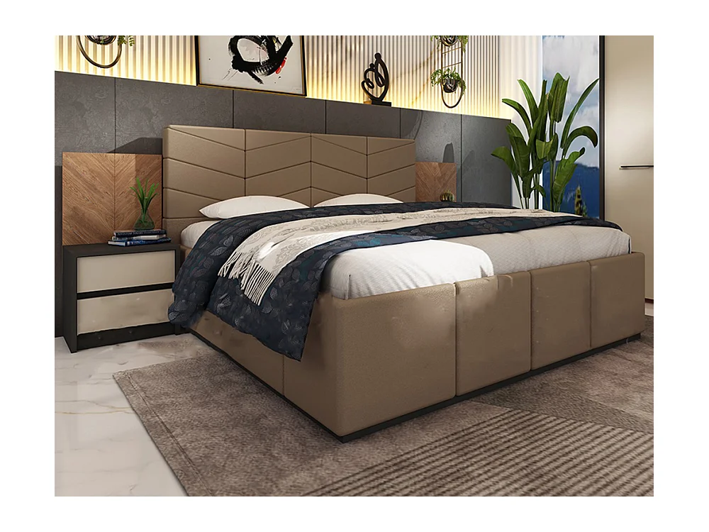 Letto matrimoniale contenitore con comodini 160x200 cm beige grafite e noce LU43