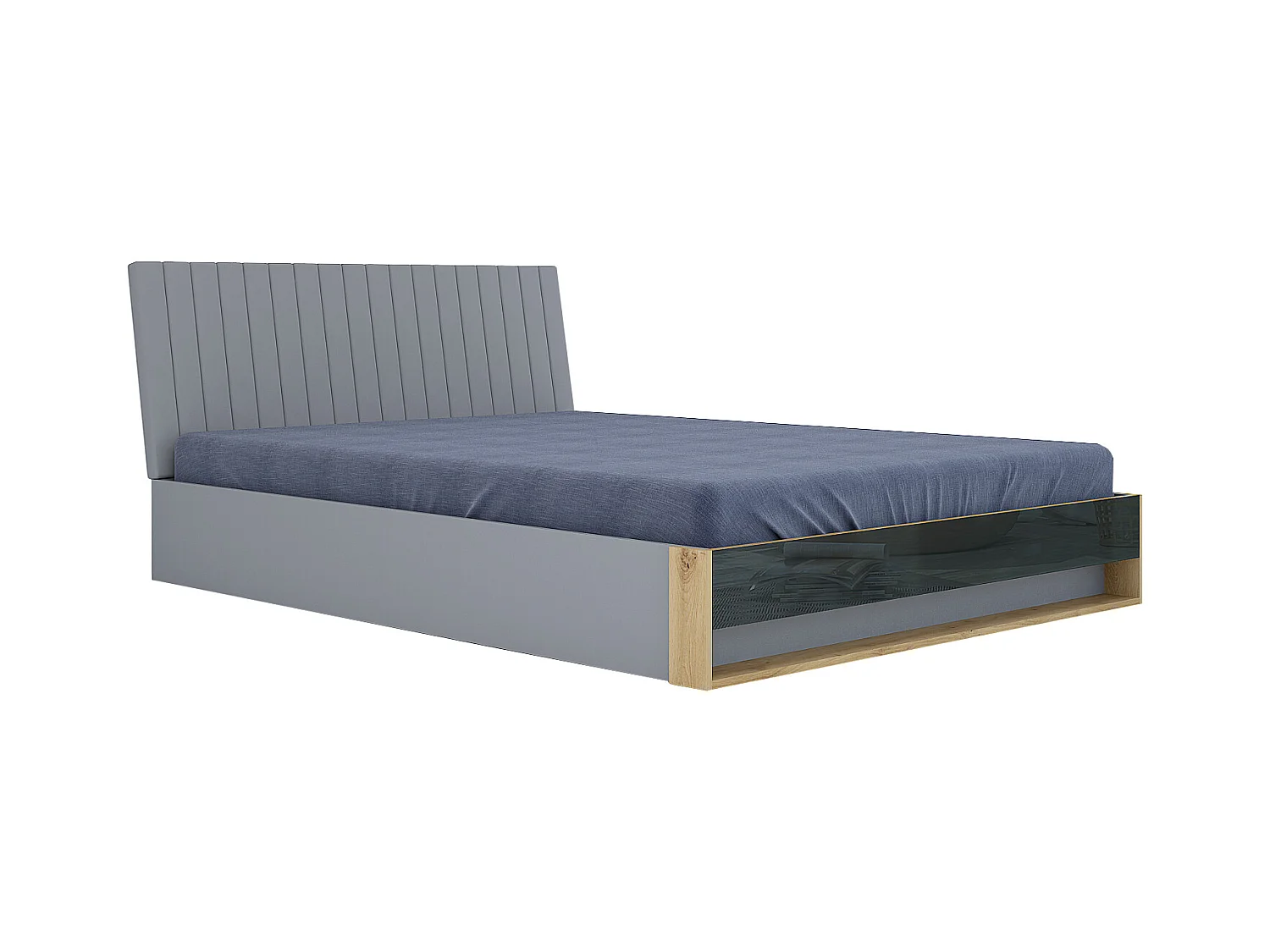 Letto contenitore alla francese 140x200 cm con testiera grigio e rovere LG43