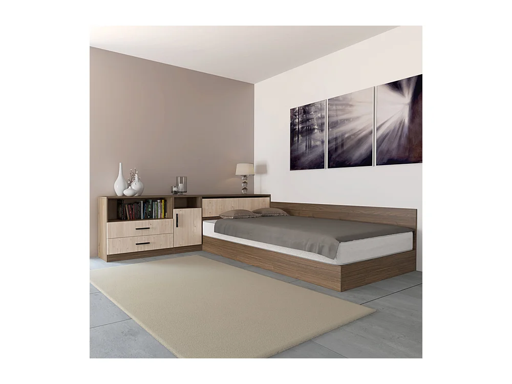 Letto a una piazza e mezza contenitore con cassettoni 190x120 rovere chiaro e scuro LI2