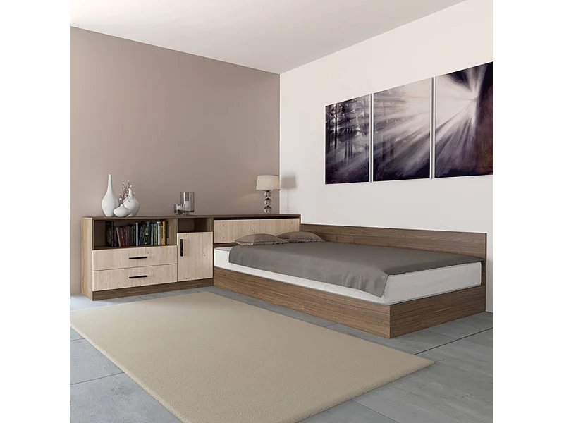 Letto a una piazza e mezza contenitore con cassettoni 190x120 rovere chiaro e scuro LI2