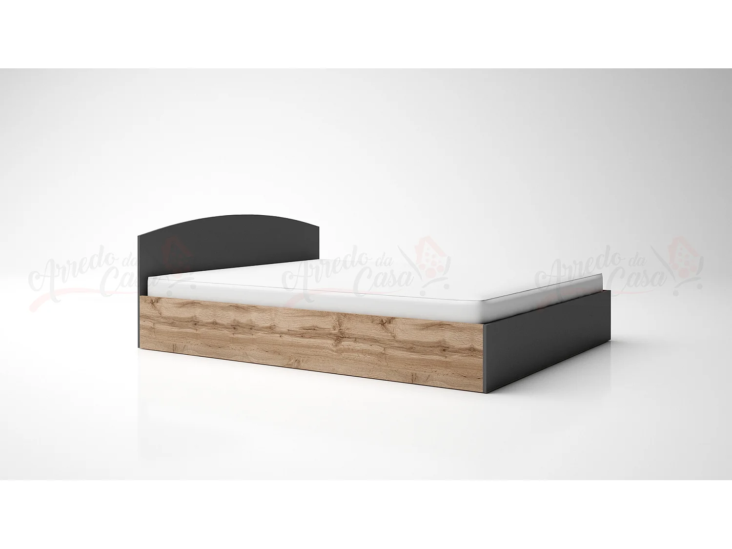 Letto matrimoniale design moderno a cassettone 200x160 rovere e antracite LG7