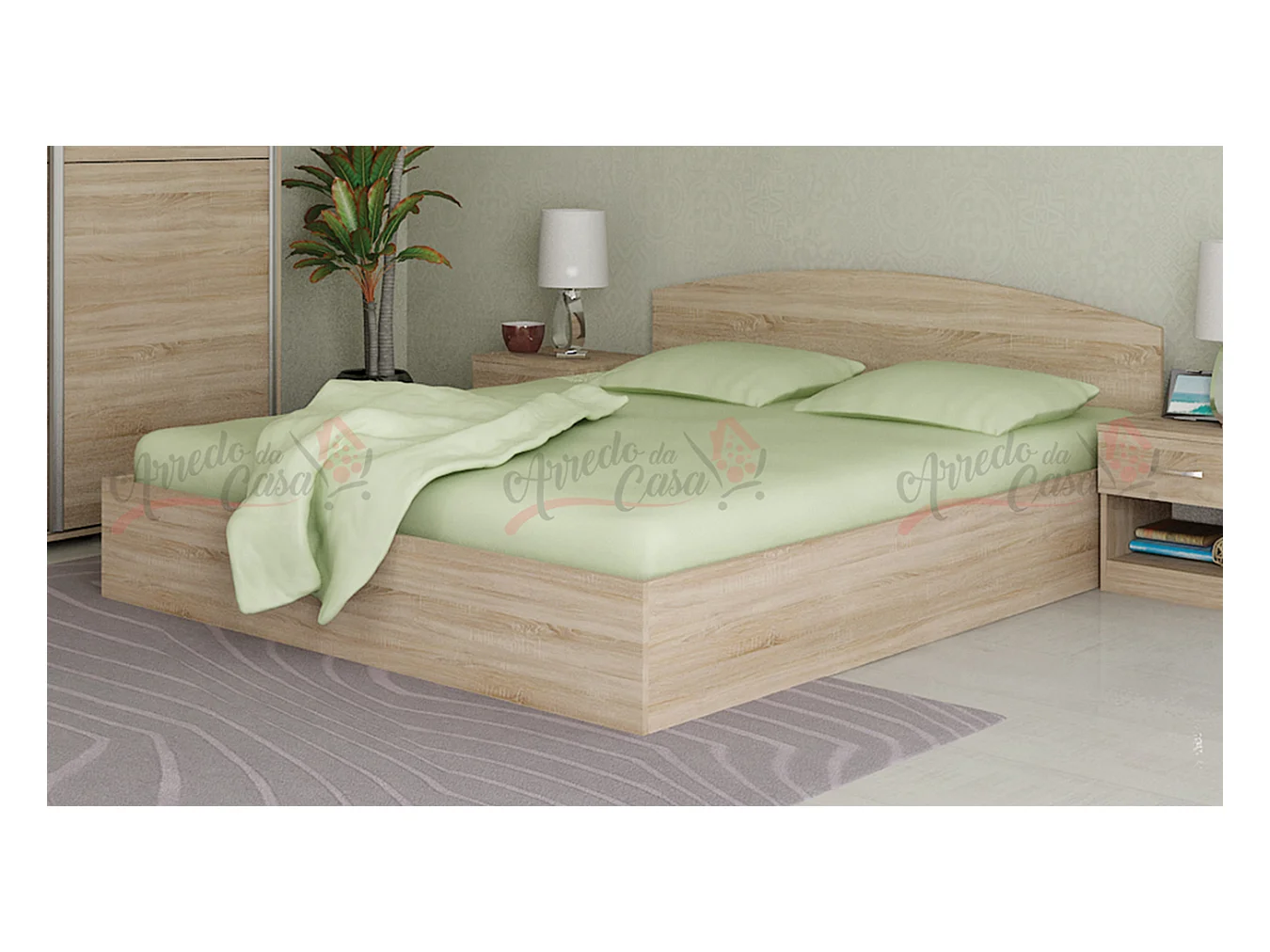 Letto matrimoniale design moderno a cassettone 200x160 rovere sonoma LG7