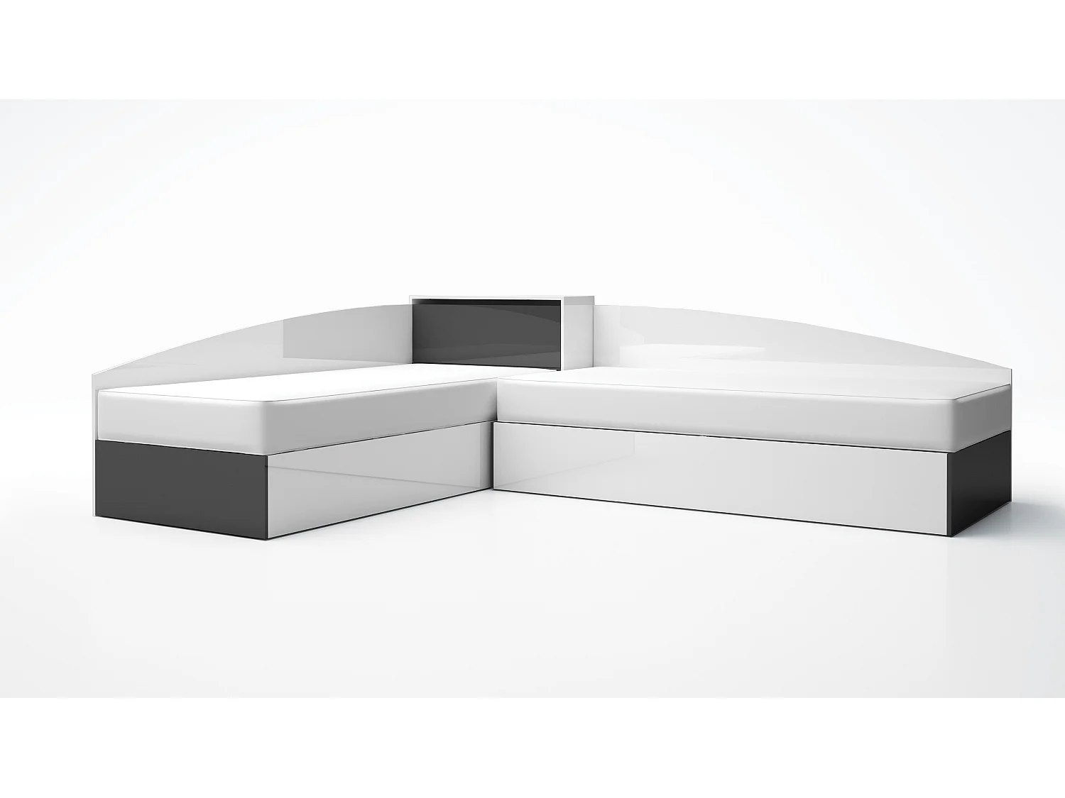 Letti singoli ad angolo bianco lucido e antracite LG55