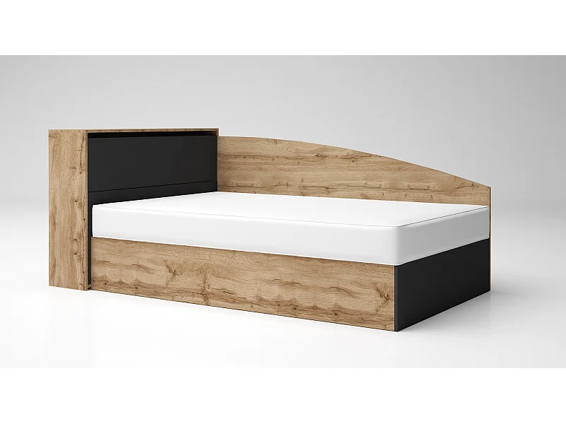 Letto singolo ad angolo per cameretta design moderno 190x120 rovere e antracite LG56