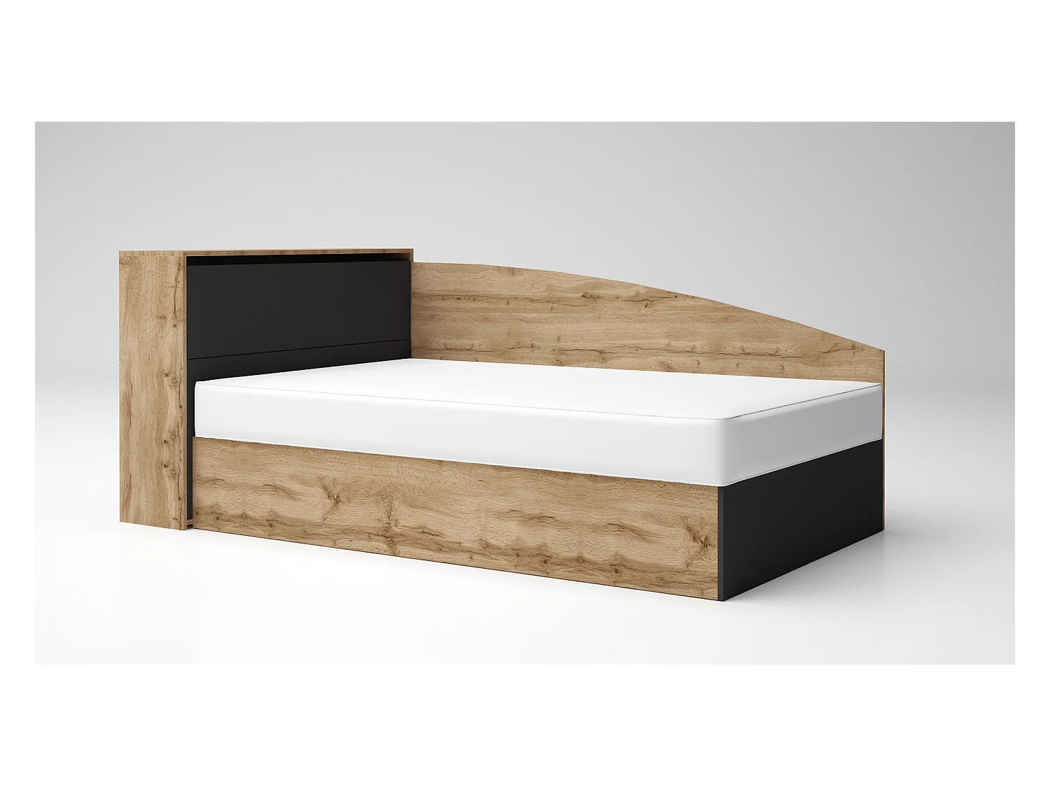 Letto singolo ad angolo per cameretta design moderno 190x120 rovere e antracite LG56
