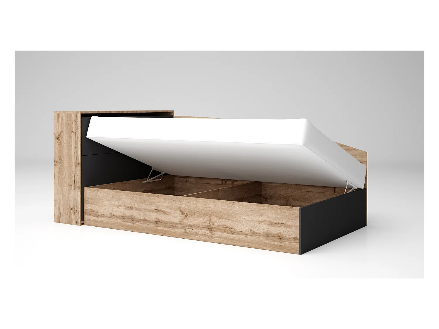 Letto singolo ad angolo per cameretta design moderno 190x120 rovere e antracite LG56