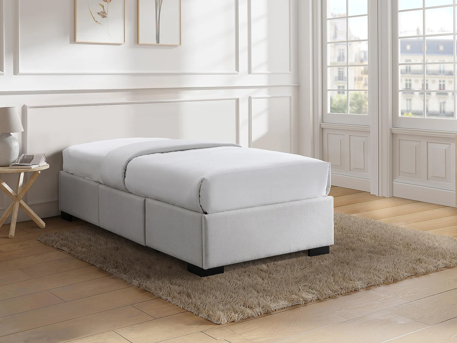 Sommier avec tiroirs 90 x 190 cm - Tissu beige - KOLANE de YSMÉE