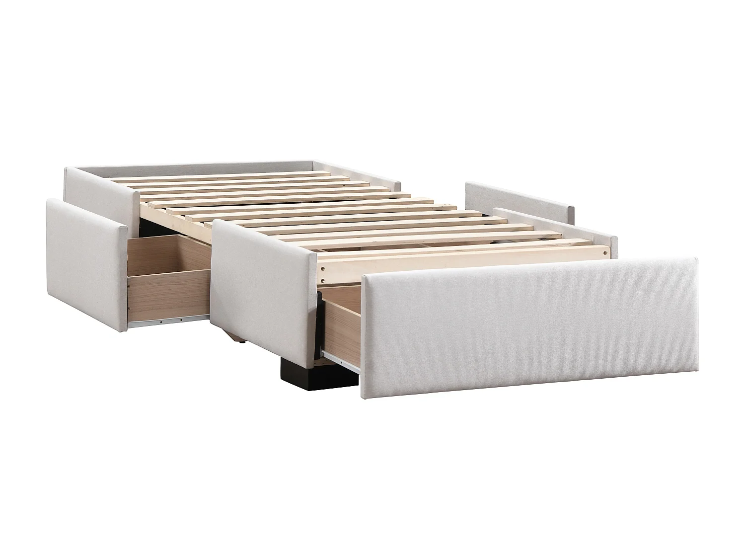 Sommier avec tiroirs 90 x 190 cm - Tissu beige - KOLANE de YSMÉE