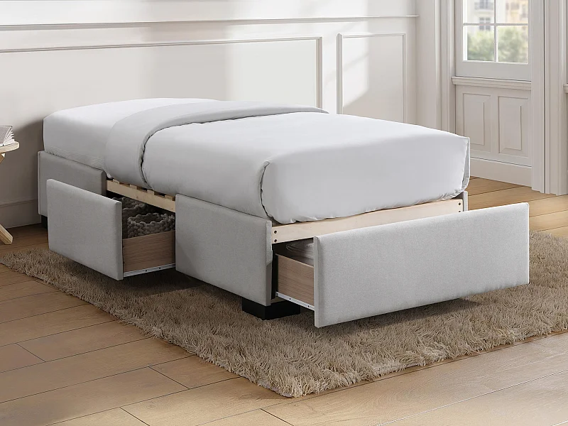 Sommier avec tiroirs 90 x 190 cm - Tissu beige - KOLANE de YSMÉE