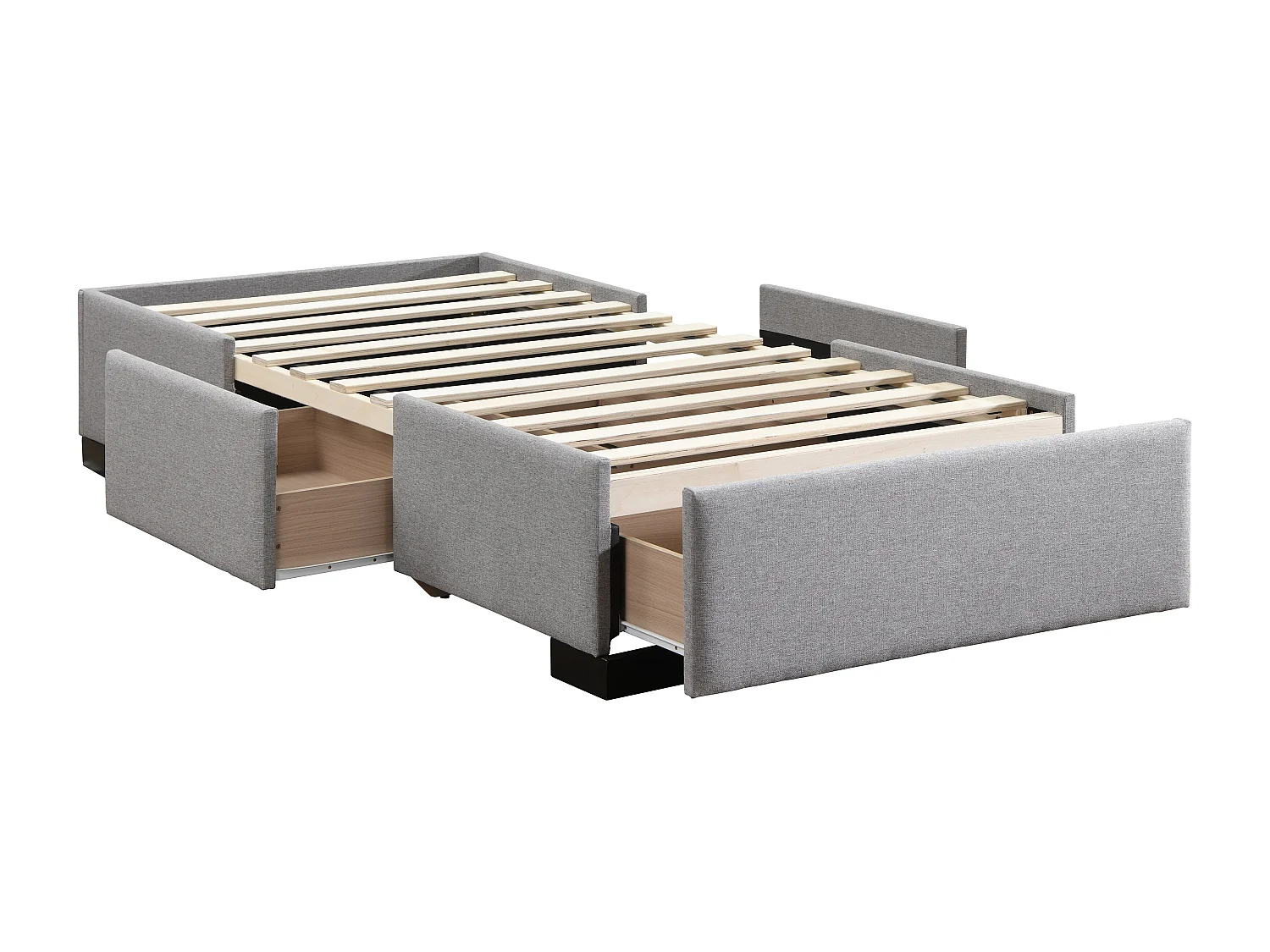 Sommier avec tiroirs 90 x 190 cm - Tissu gris - KOLANE de YSMÉE
