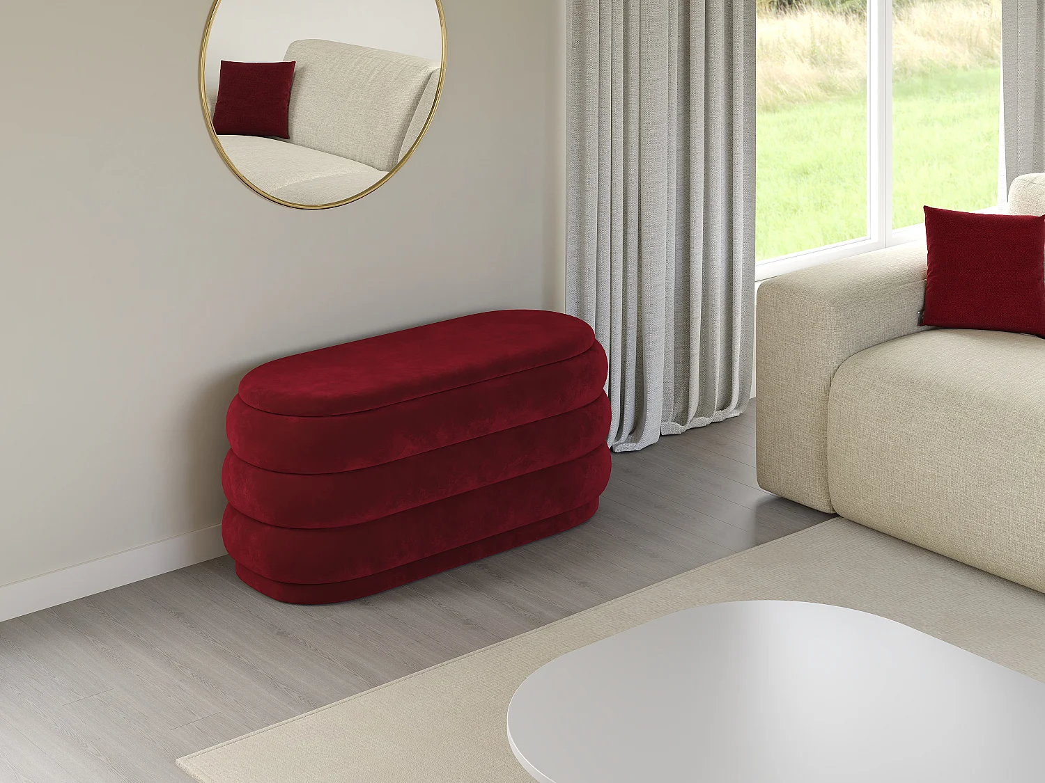 Bankje met opbergruimte - Fluweel - Bordeaux - ECAMBI