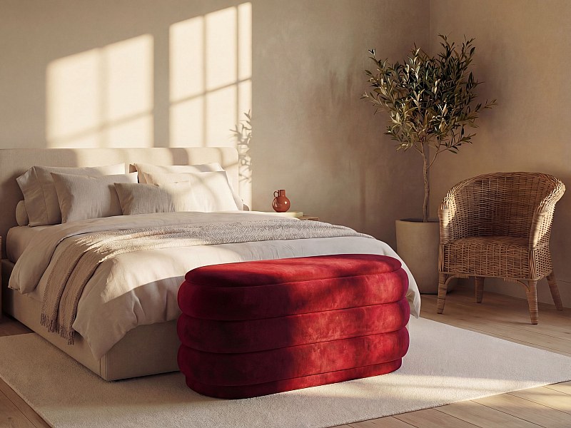 Burgundy Velvet Storage Bench - ECAMBI