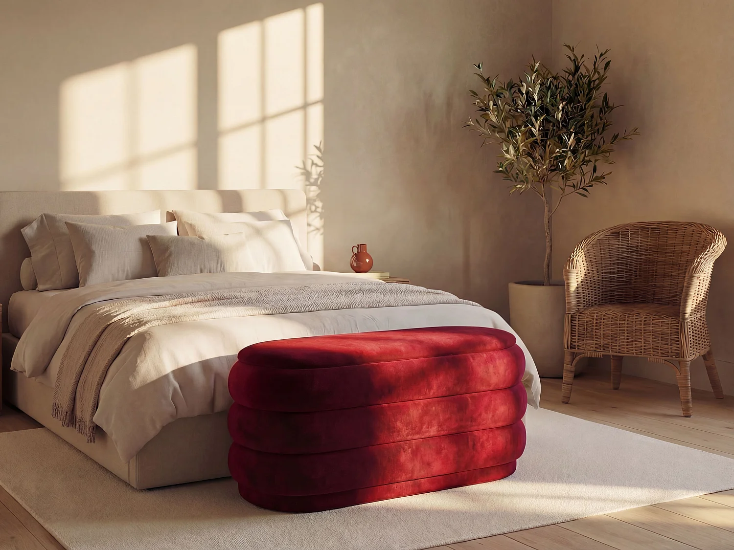 Banc coffre - Velours - Taupe - ECAMBI