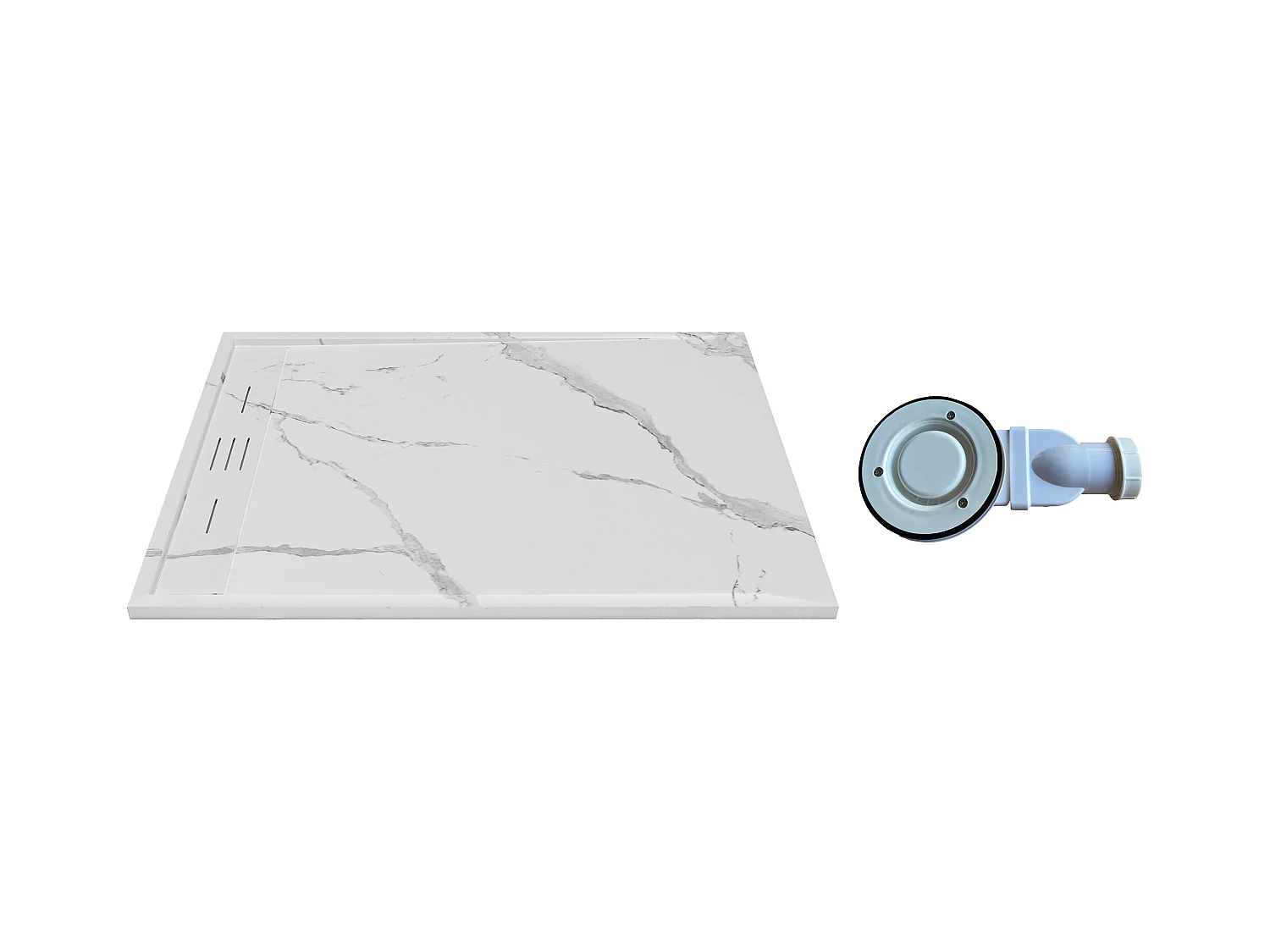 Receveur de douche extra plat à poser ou à encastrer recoupable en résine SMC avec siphon - Blanc marbré - 120 x 90 cm - LYROSA