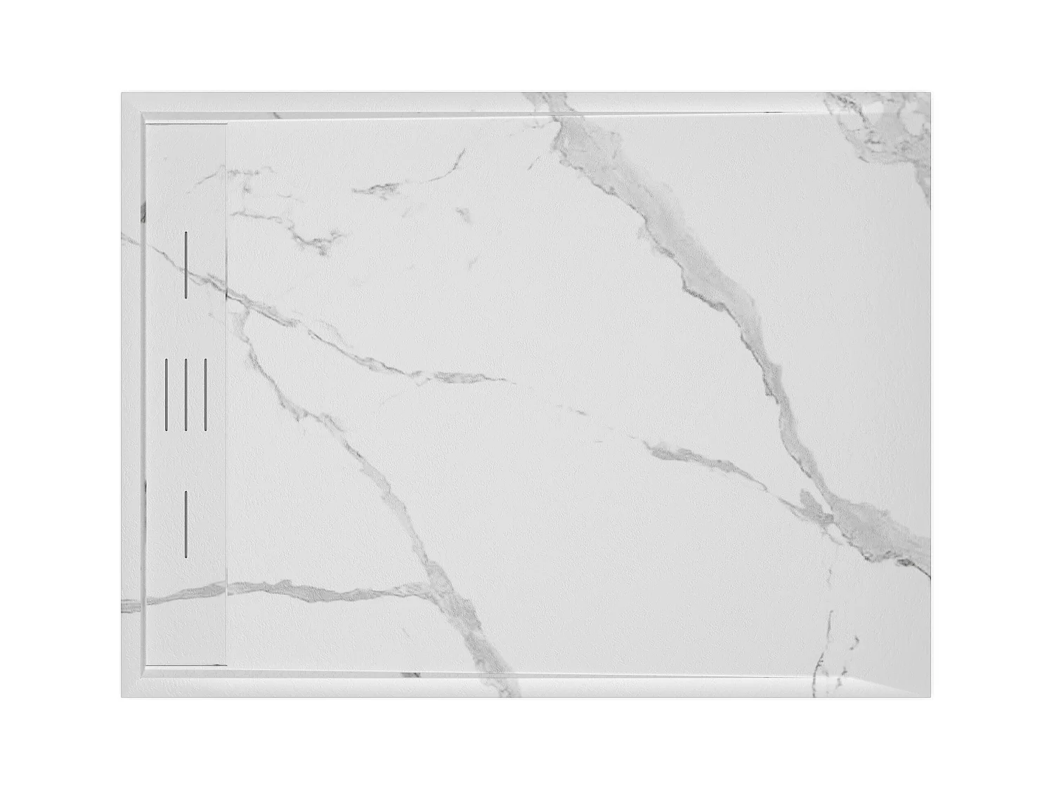 Plato de ducha extraplano de resina SMC, recortable para instalar sobre el suelo o encastrado - Blanco veteado - 120 x 90 cm - LYROSA