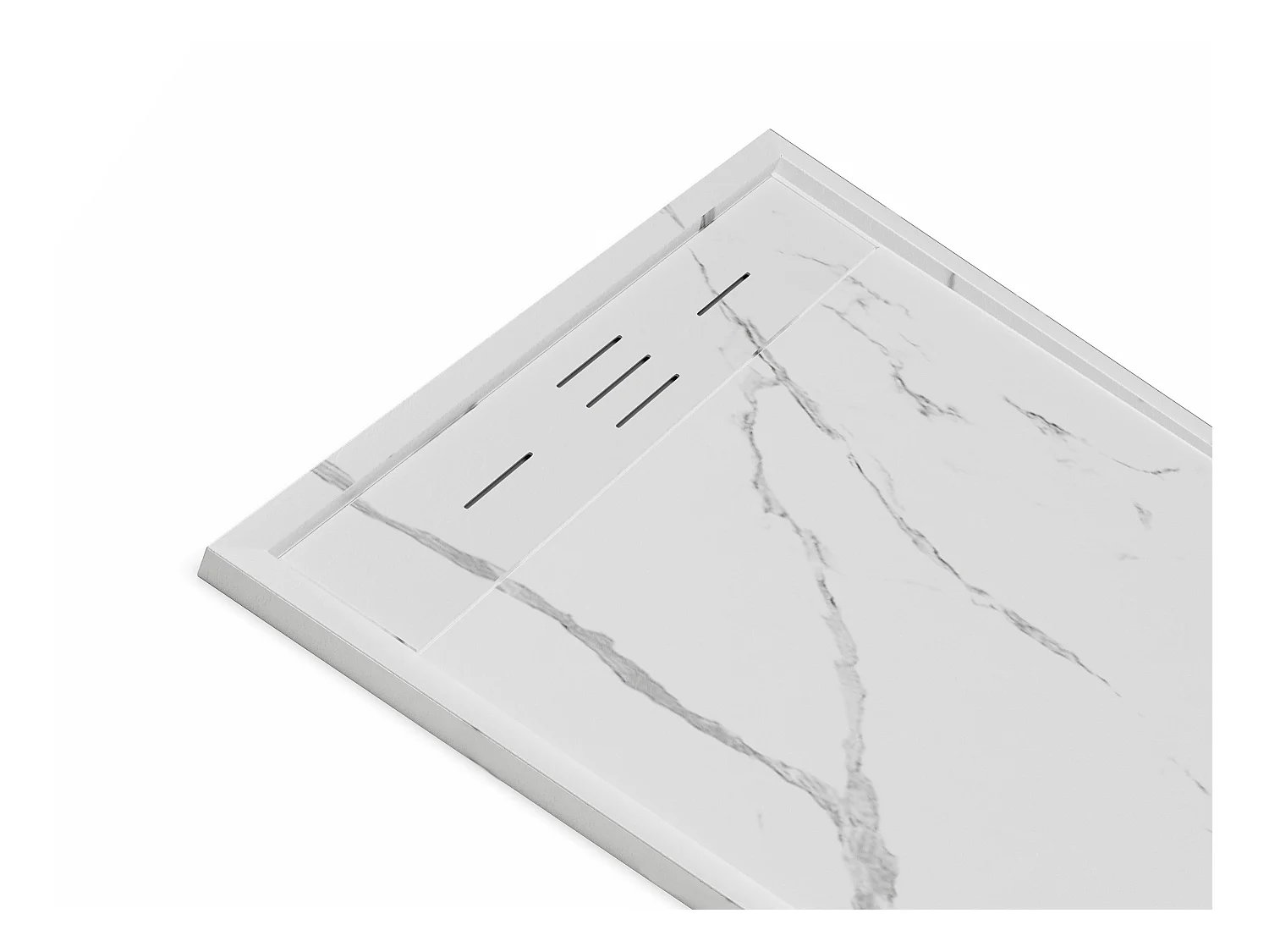 Plato de ducha extraplano de resina SMC, recortable para instalar sobre el suelo o encastrado - Blanco veteado - 120 x 90 cm - LYROSA