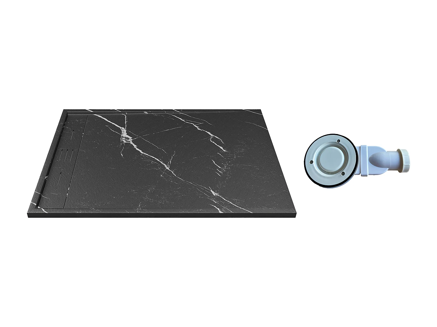 Receveur de douche extra plat à poser ou à encastrer recoupable en résine SMC avec siphon - Noir marbré - 120 x 90 cm - LYROSA