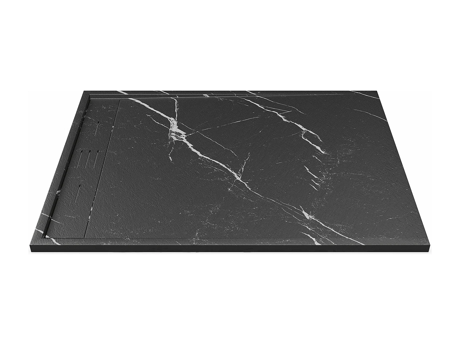 Receveur de douche extra plat à poser ou à encastrer recoupable en résine SMC avec siphon - Noir marbré - 120 x 90 cm - LYROSA