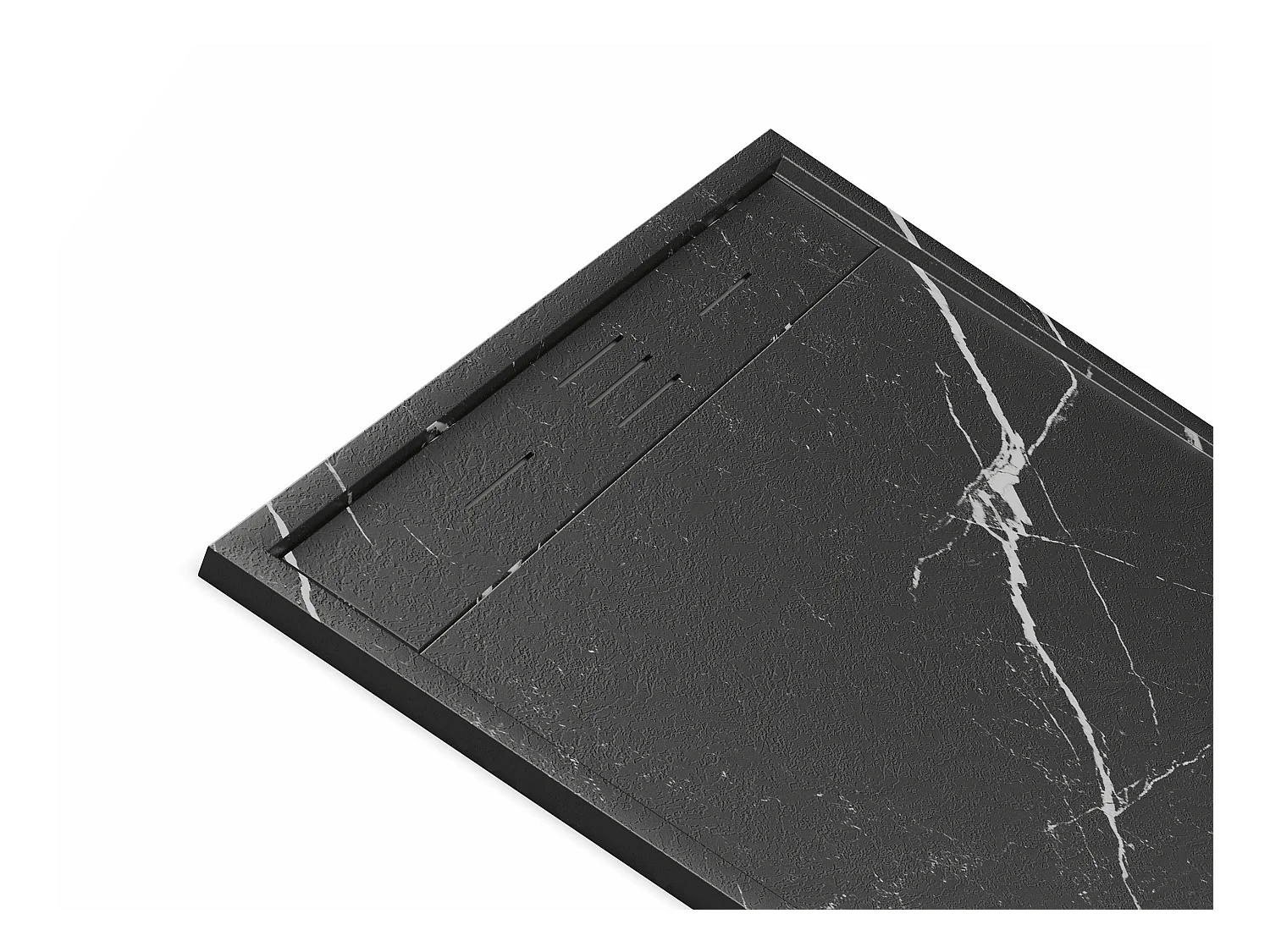 Extra platte opzet- of inbouwdouchebak, uitsnijdbaar van SMC-hars met sifon - Zwart gemarmerd - 140 x 90 cm - LYROSA