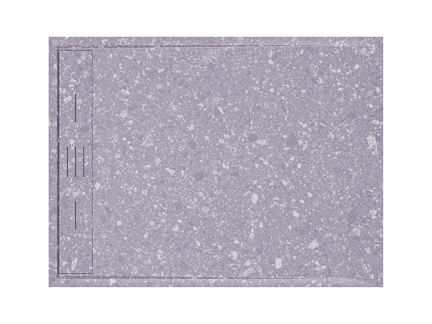 Plato de ducha extraplano de resina SMC, recortable para instalar sobre el suelo o encastrado con sifón - Efecto terrazo gris - 120 x 90 cm - LYROSA