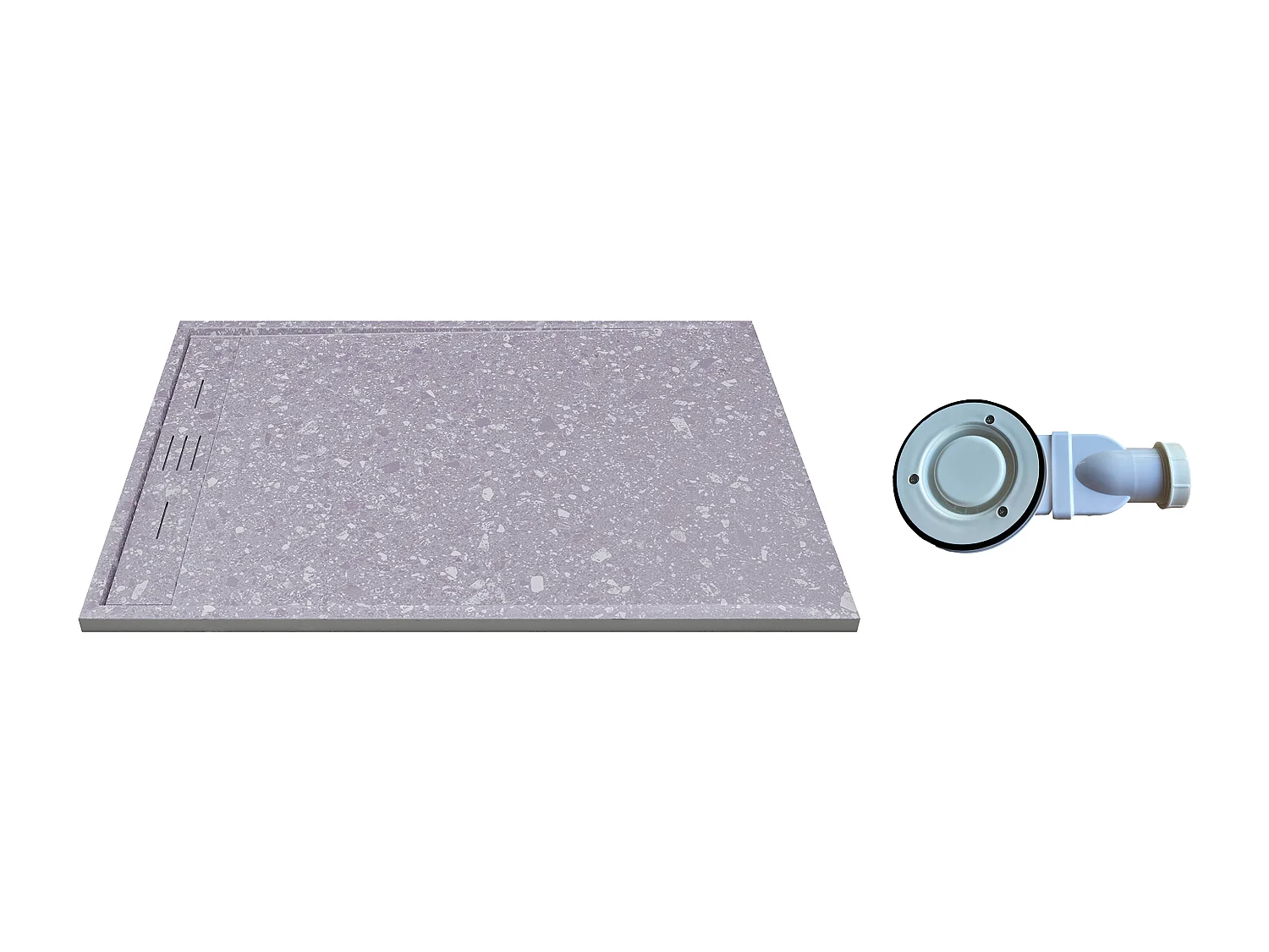 Receveur de douche extra plat à poser ou à encastrer recoupable en résine SMC avec siphon - Effet terrazzo gris - 120 x 90 cm - LYROSA