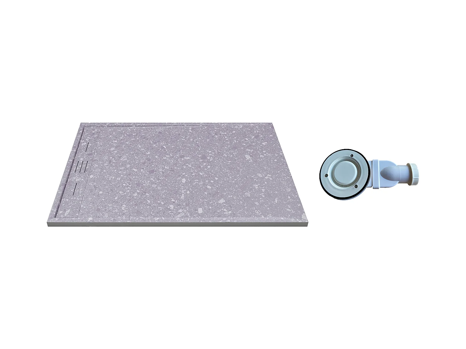 Receveur de douche extra plat à poser ou à encastrer recoupable en résine SMC avec siphon - Effet terrazzo gris - 140 x 90 cm - LYROSA