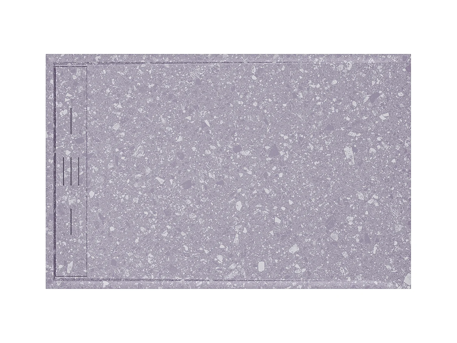 Plato de ducha extraplano de resina SMC, recortable para instalar sobre el suelo o encastrado con desagüe - Efecto terrazo gris - 140 x 90 cm - LYROSA