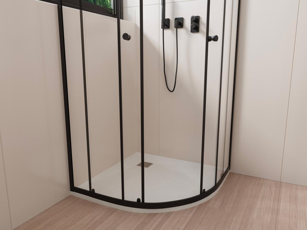 Receveur extra-plat à poser ou à encastrer découpable en résine SMC en quart de cercle avec siphon - Blanc - 80 x 80 cm - SYFORSA