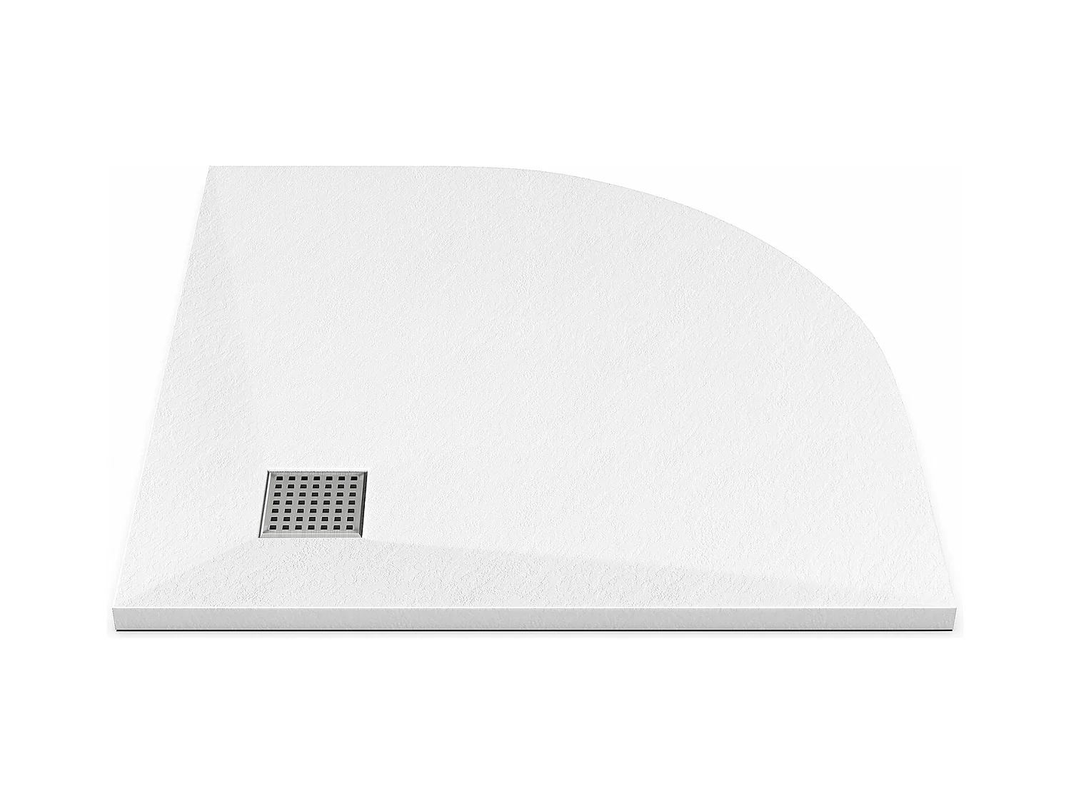 Ekstra flat kvartsirkelformet dusjbrett til å plassere på eller innfelle nedskjørbar i harpiks SMC med vannlås - Hvit - 80 x 80 cm - SYFORSA