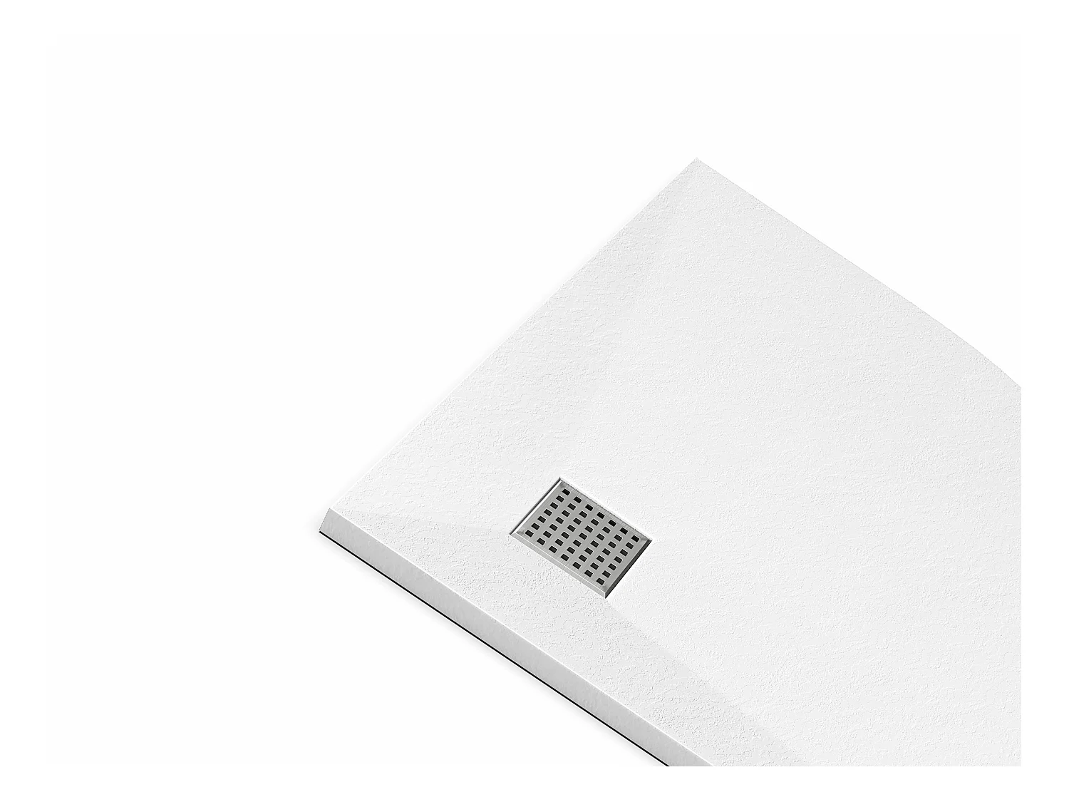 Ekstra flat kvartsirkelformet dusjbrett til å plassere på eller innfelle nedskjørbar i harpiks SMC med vannlås - Hvit - 80 x 80 cm - SYFORSA