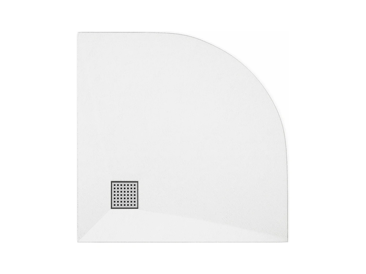 Ekstra flat kvartsirkelformet dusjbrett til å plassere på eller innfelle nedskjørbar i harpiks SMC med vannlås - Hvit - 80 x 80 cm - SYFORSA