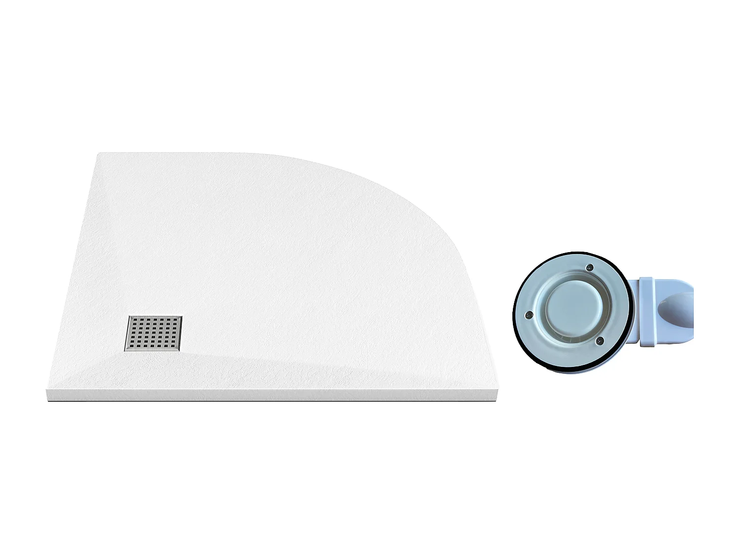 Brodzik półokrągły, płaski, nakładany lub do wbudowania, przycinany, z żywicy SMC, z syfonem, biały, 80 x 80 cm - SYFORSA