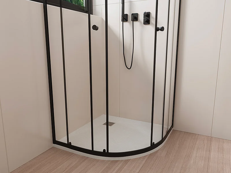 Base de chuveiro extra-plana para pousar ou encastrar, cortável, em resina SMC em quarto de círculo com sifão - Branco - 80 x 80 cm - SYFORSA