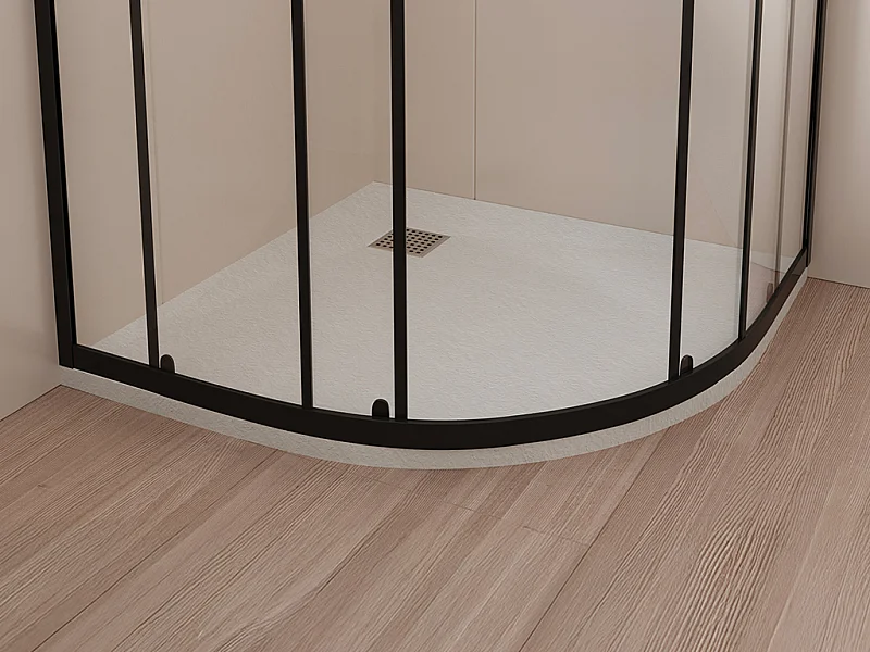 Extraflache, zuschneidbare Aufsatz- oder Einbauduschtasse Viertelkreisform mit Siphon - Weiß - 80 x 80 cm - SYFORSA