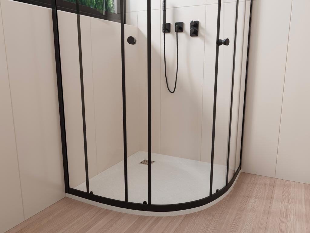 Receveur extra-plat à poser ou à encastrer découpable en résine SMC en quart de cercle avec siphon - Blanc - 90 x 90 cm - SYFORSA
