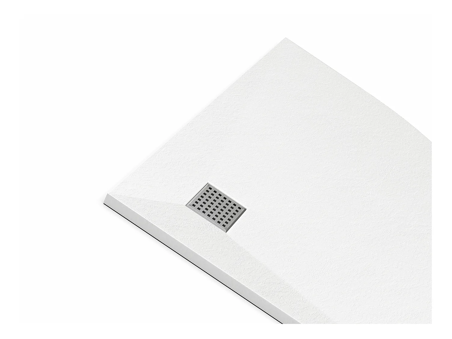 Ekstra flat rektangulær kvartsirkeldusj for overmontasje eller integrert installasjon, som kan tilpasses i SMC-resin med vannlås - Hvit - 90 x 90 cm - SYFORSA