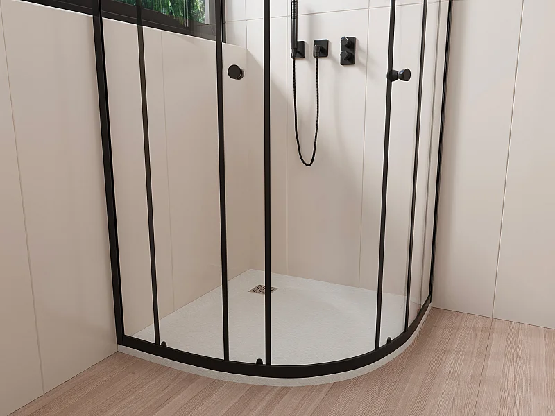 Base de chuveiro extra-plana para pousar ou encastrar recortável em resina SMC em quarto de círculo com sifão - Branco - 90 x 90 cm - SYFORSA