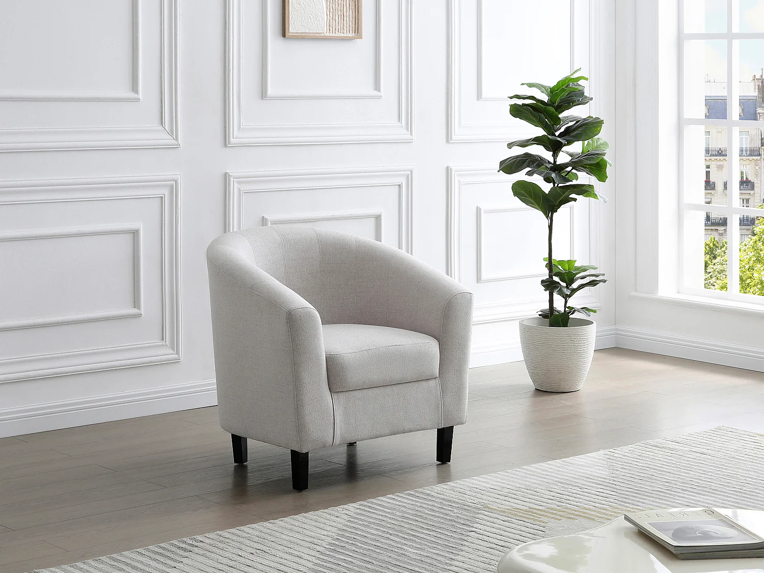 Fauteuil cabriolet en tissu chiné beige CRISTOBAL