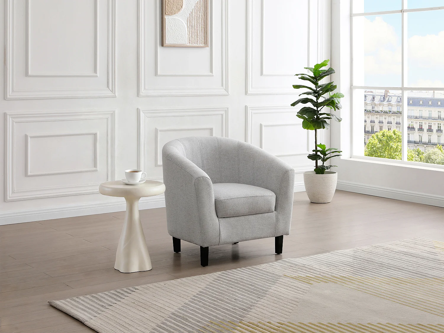 Fauteuil cabriolet en tissu chiné gris clair CRISTOBAL