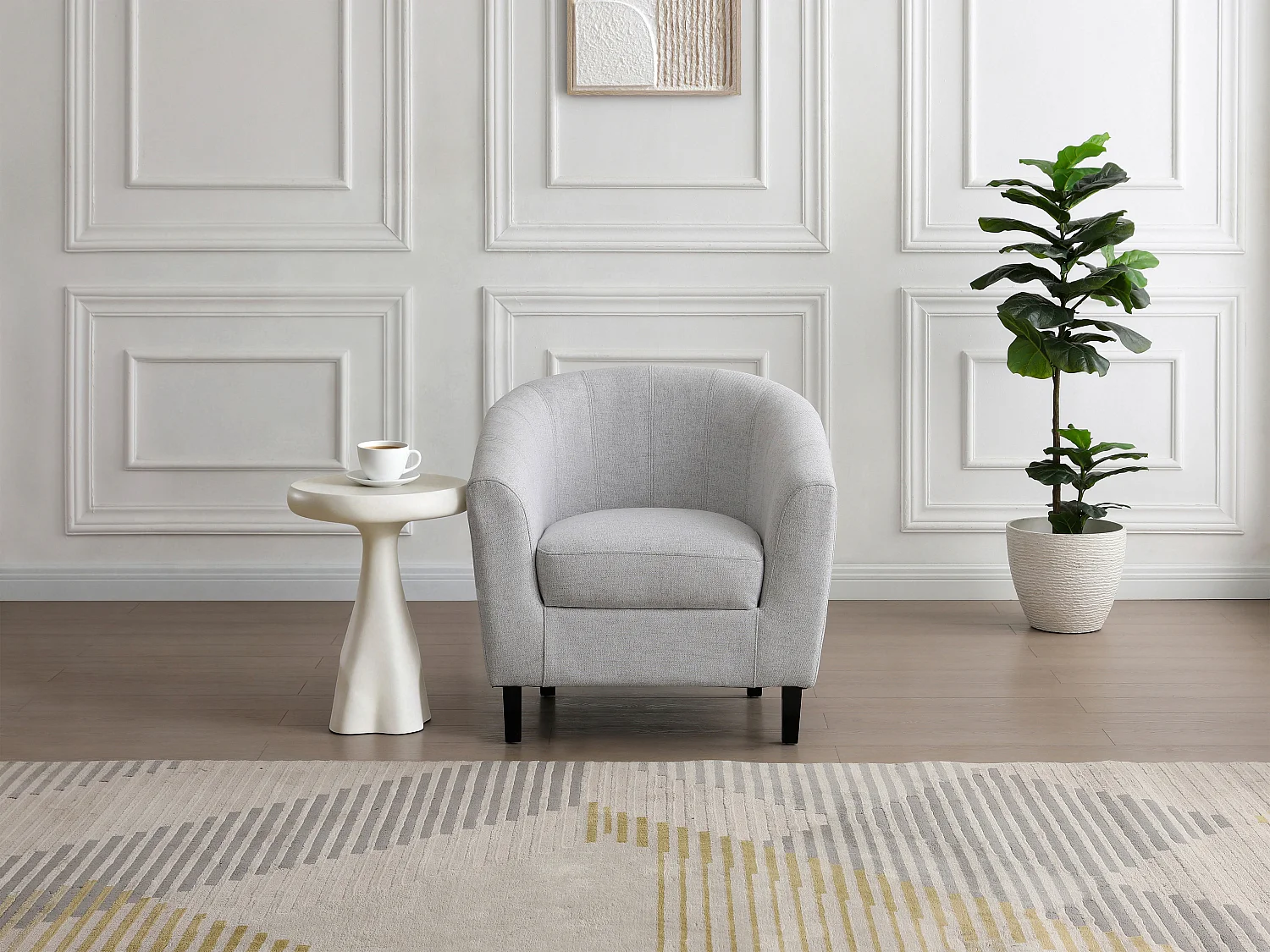 Fauteuil cabriolet en tissu chiné gris clair CRISTOBAL