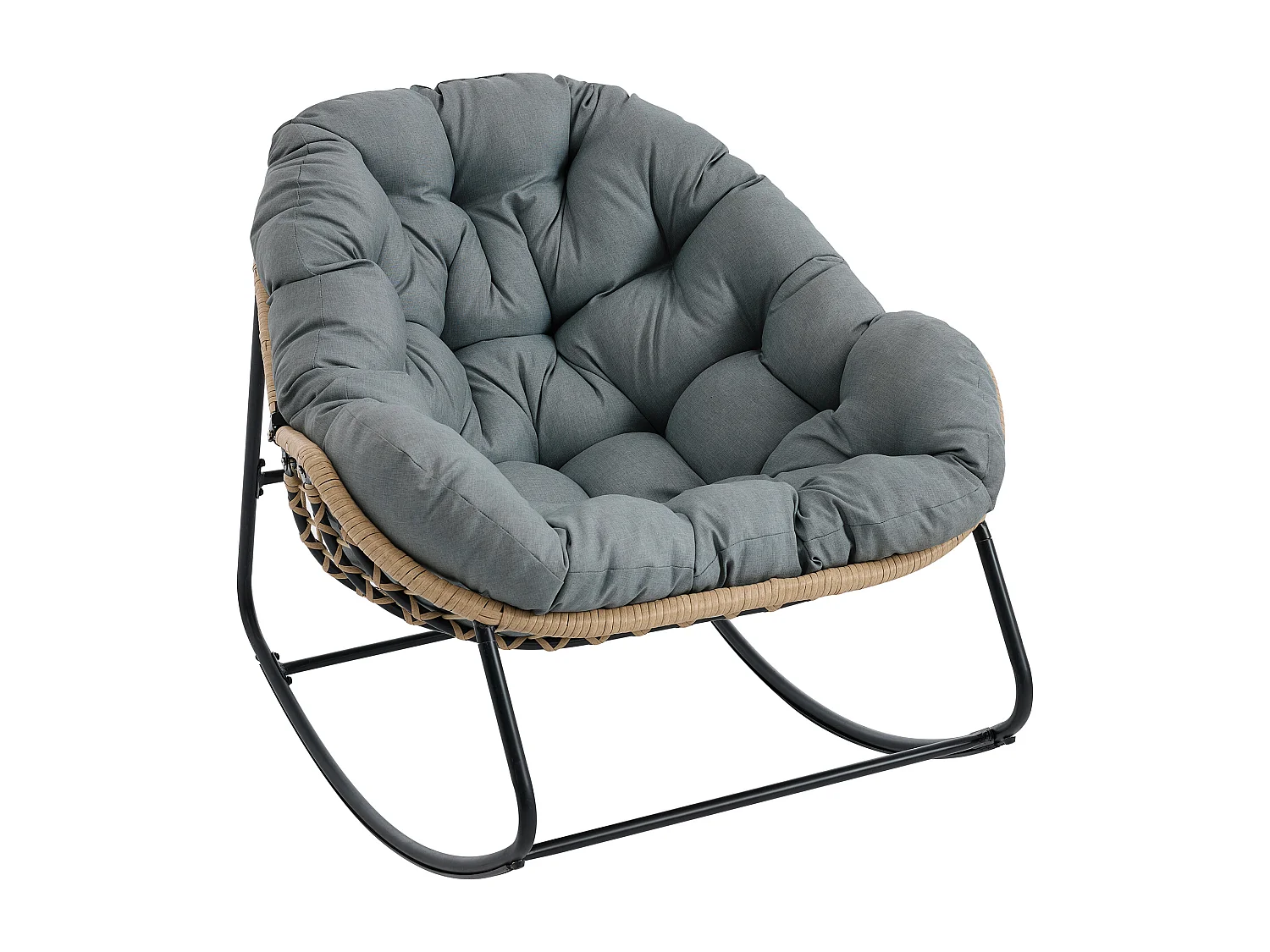 Fauteuil de jardin à bascule en acier - Naturel clair et coussin anthracite - ZAMY de MYLIA