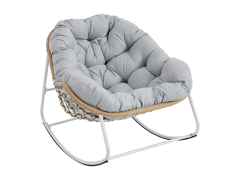 Fauteuil de jardin à bascule en acier - Naturel clair et coussin gris clair - ZAMY de MYLIA