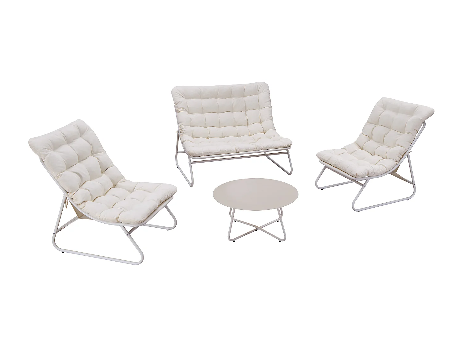 Gartenlounge aus Stahl: 1 2-Sitzer-Sofa, 2 Sessel und 1 Couchtisch - Beige mit Kissen - LYMIS von MYLIA