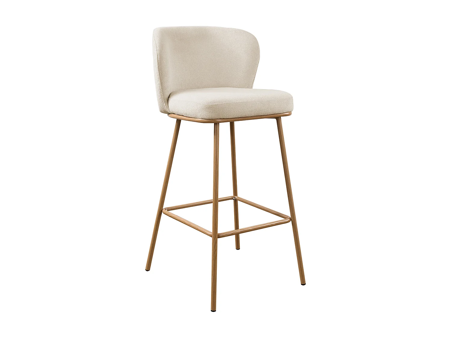 Lot de 2 tabourets de bar en tissu texturé et métal effet bois - Beige et Naturel - SENORASE