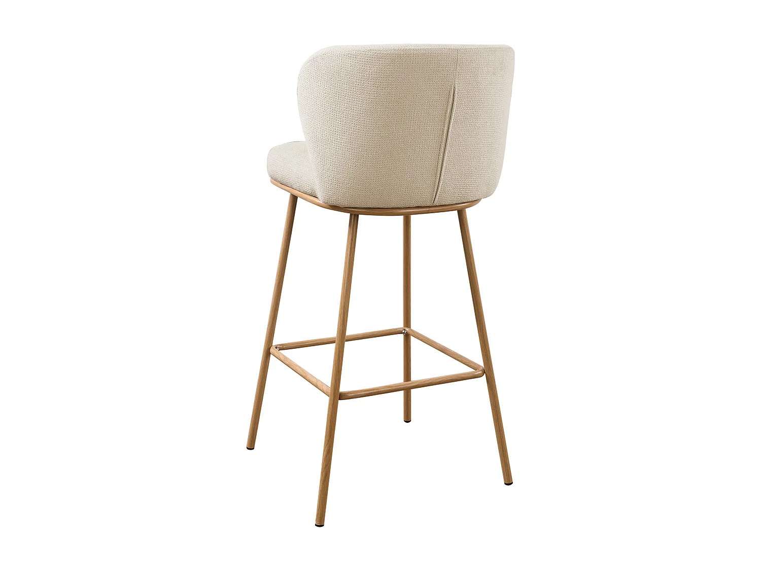 Lot de 2 tabourets de bar en tissu texturé et métal effet bois - Beige et Naturel - SENORASE