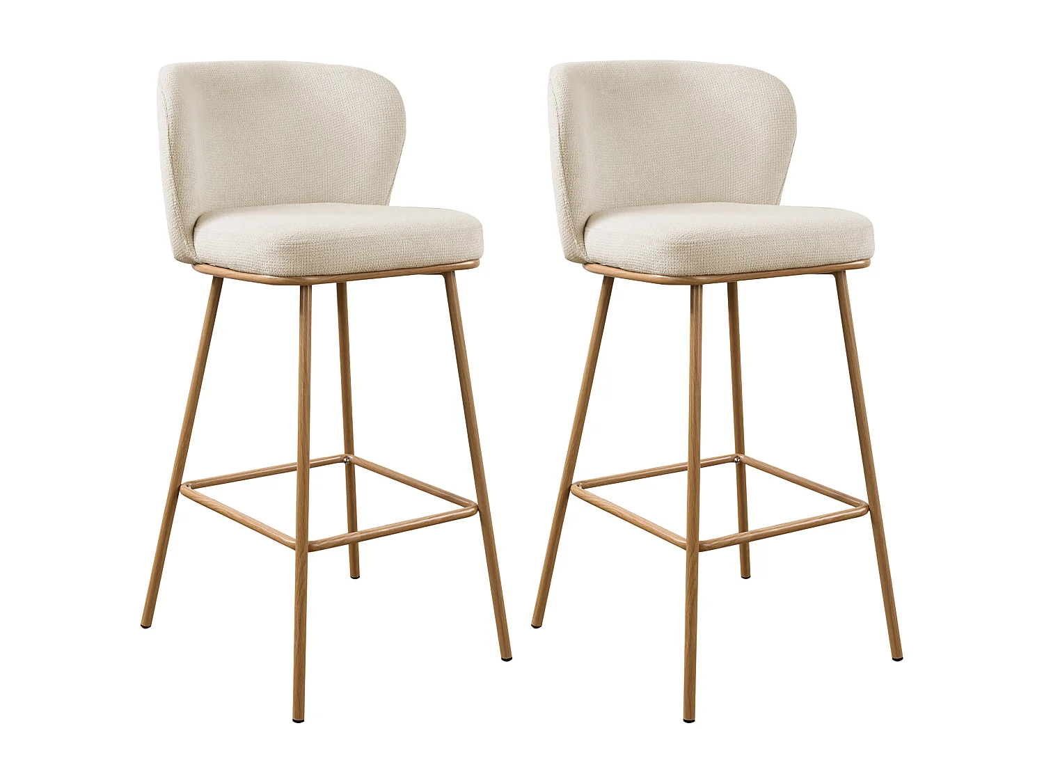 Lot de 2 tabourets de bar en tissu texturé et métal effet bois - Beige et Naturel - SENORASE