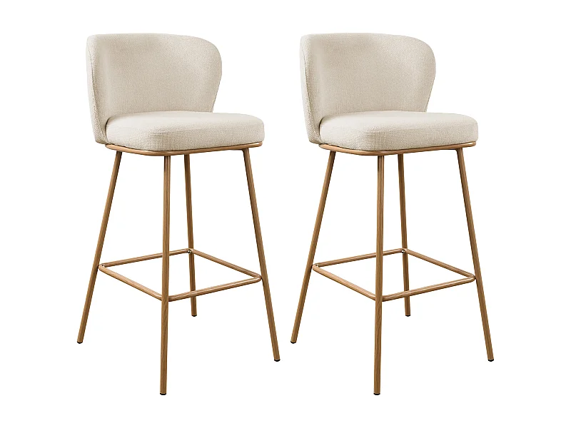 Lot de 2 tabourets de bar en tissu texturé et métal effet bois - Beige et Naturel - SENORASE